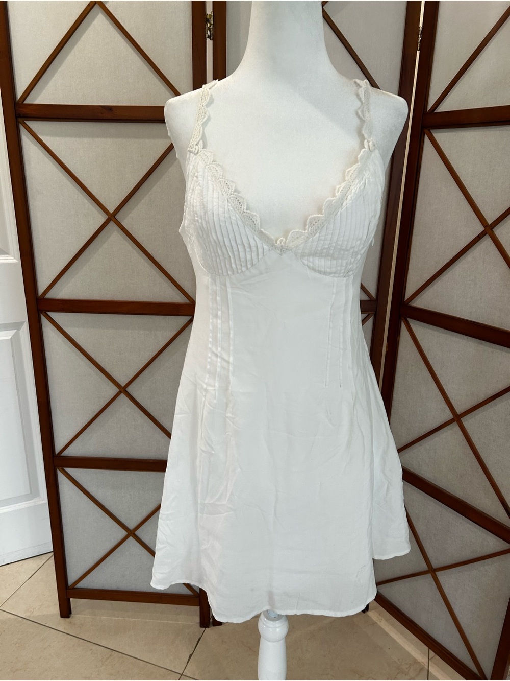 Topshop White Lace Trim Slip Mini Dress Cottagecore Y2K Nightie Style - Picture 3 of 7